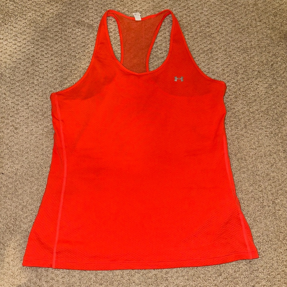 Barely Warn Under Armour Racerback Tank Top Color Coral Size XL